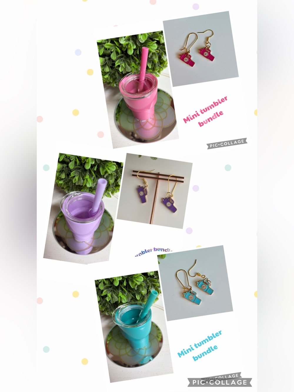 Colorful Mini Party Tumblers and drop earrings Pink, Teal, Lavender